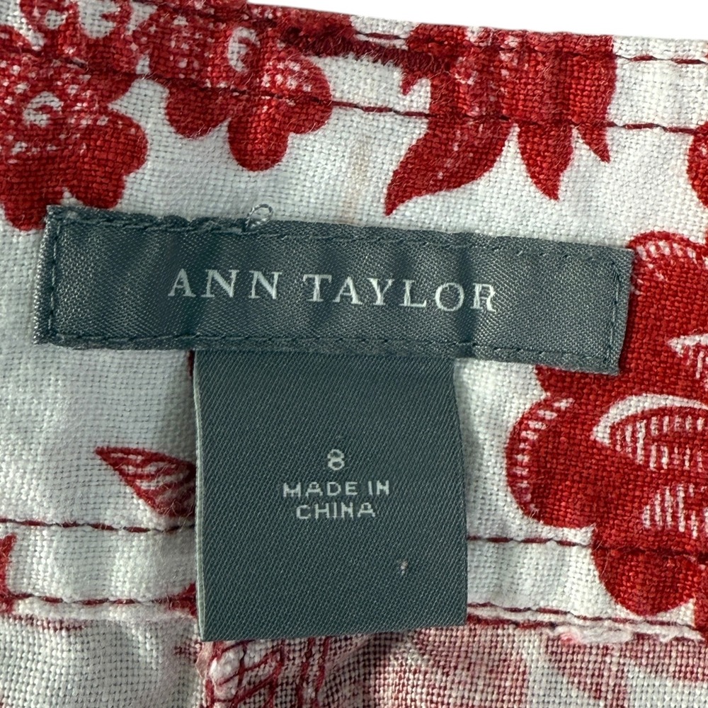 Ann Taylor Red White Floral Print Linen Skirt Womens Size 8‎ Cottagecore Casual - Picture 5 of 7
